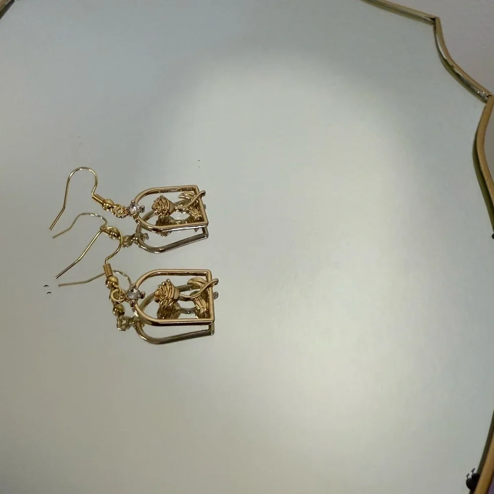 Disney Inspired “Belle” Elegant Gold Birdcage Earrings - Picture 1 of 5